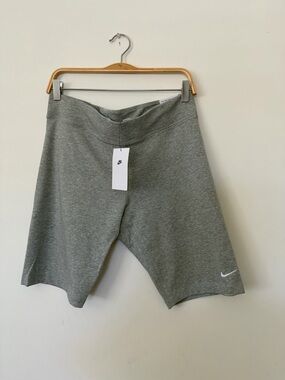 Nike Grey High-Rise Bike Shorts with Swoosh